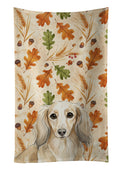 Longhaired Cream Dachshund Heirloom Fall Kitchen Towel Velour Plush Front and Cotton Loop Back Machine Washable