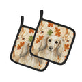 Longhaired Cream Dachshund Heirloom Fall Pot Holder Set of 2 Heat Resistant Quilted Hot Pads 7.5 x 7.5 Inch, Insulated Kitchen Trivets for Cooking & Baking