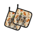 Longhaired Dapple Dachshund Heirloom Fall Pot Holder Set of 2 Heat Resistant Quilted Hot Pads 7.5 x 7.5 Inch, Insulated Kitchen Trivets for Cooking & Baking