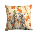 Longhaired Dapple Dachshund Heirloom Fall Decorative Throw Pillow 14x14 Indoor Outdoor Accent Cushion, Fabric Cover with Insert for Sofa, Bed, Porch & Living Room