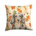Longhaired Dapple Dachshund Heirloom Fall Decorative Throw Pillow 18x18 Indoor Outdoor Accent Cushion, Fabric Cover with Insert for Sofa, Bed, Porch & Living Room