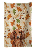 Longhaired Red Dachshund Heirloom Fall Kitchen Towel Velour Plush Front and Cotton Loop Back Machine Washable