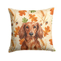 Longhaired Red Dachshund Heirloom Fall Decorative Throw Pillow 14x14 Indoor Outdoor Accent Cushion, Fabric Cover with Insert for Sofa, Bed, Porch & Living Room