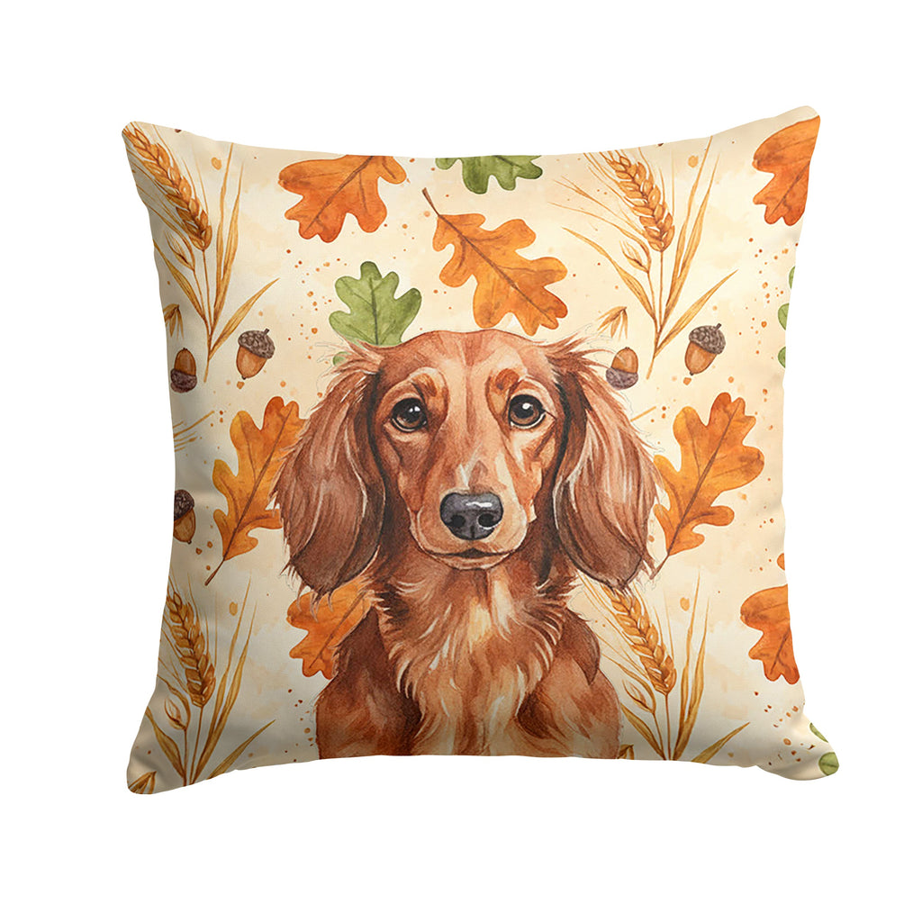 Longhaired Red Dachshund Heirloom Fall Decorative Throw Pillow 18x18 Indoor Outdoor Accent Cushion, Fabric Cover with Insert for Sofa, Bed, Porch & Living Room
