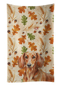 Red Brown Dachshund Heirloom Fall Kitchen Towel Velour Plush Front and Cotton Loop Back Machine Washable
