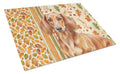 Red Brown Dachshund Heirloom Fall Cutting Board Tempered Glass Kitchen Cutting Surface, Heat Resistant Chopping, Non-Slip Feet, Food Prep & Serving