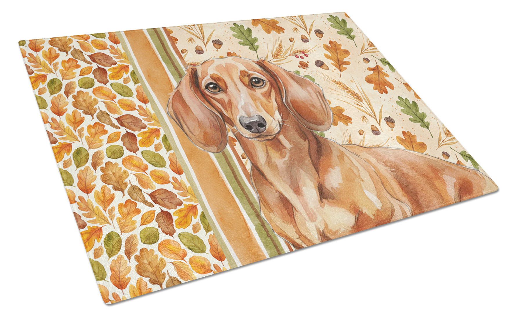 Red Brown Dachshund Heirloom Fall Cutting Board Tempered Glass Kitchen Cutting Surface, Heat Resistant Chopping, Non-Slip Feet, Food Prep & Serving