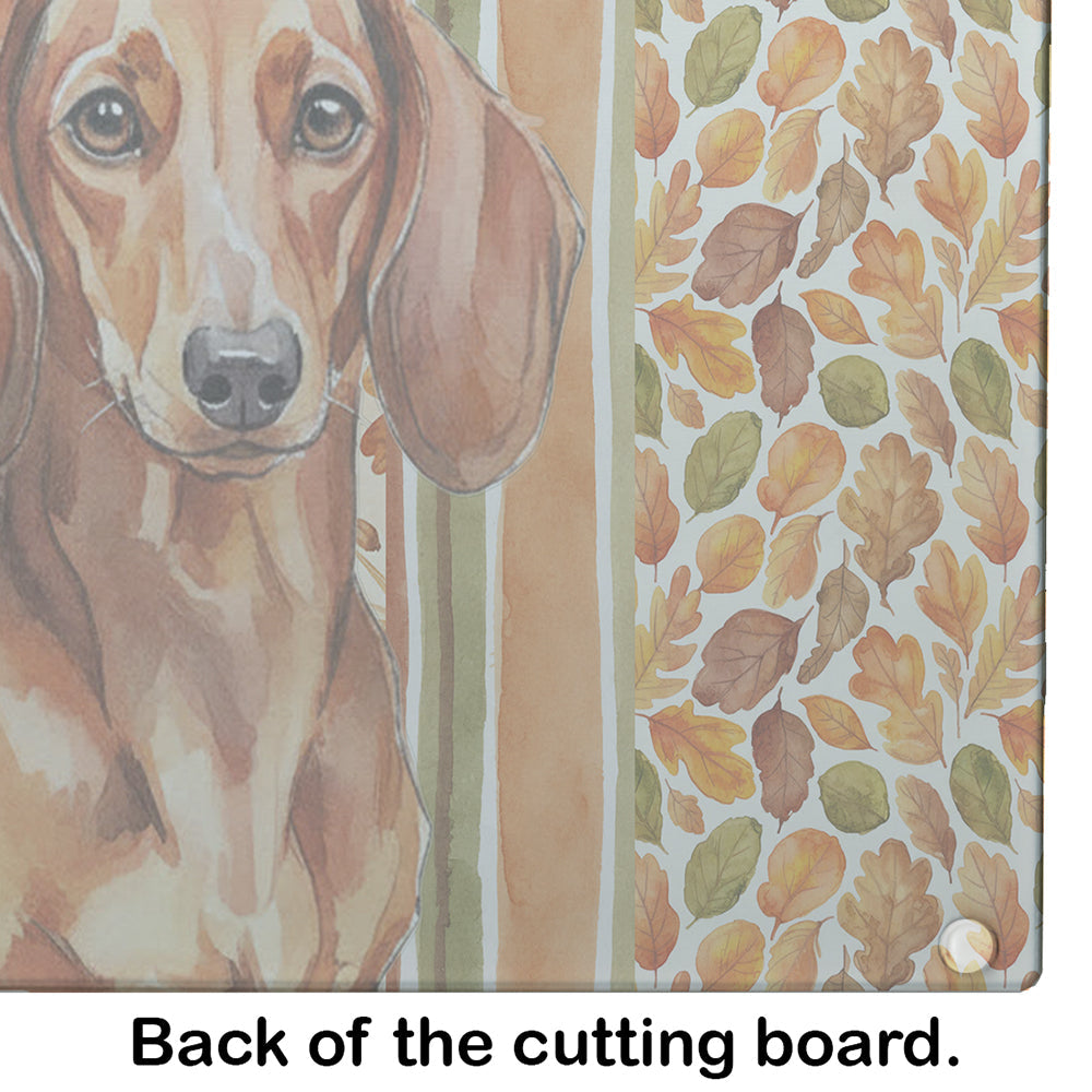 Red Brown Dachshund Heirloom Fall Cutting Board Tempered Glass Kitchen Cutting Surface, Heat Resistant Chopping, Non-Slip Feet, Food Prep & Serving