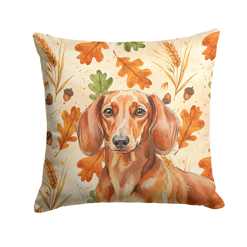 Red Brown Dachshund Heirloom Fall Decorative Throw Pillow 18x18 Indoor Outdoor Accent Cushion, Fabric Cover with Insert for Sofa, Bed, Porch & Living Room