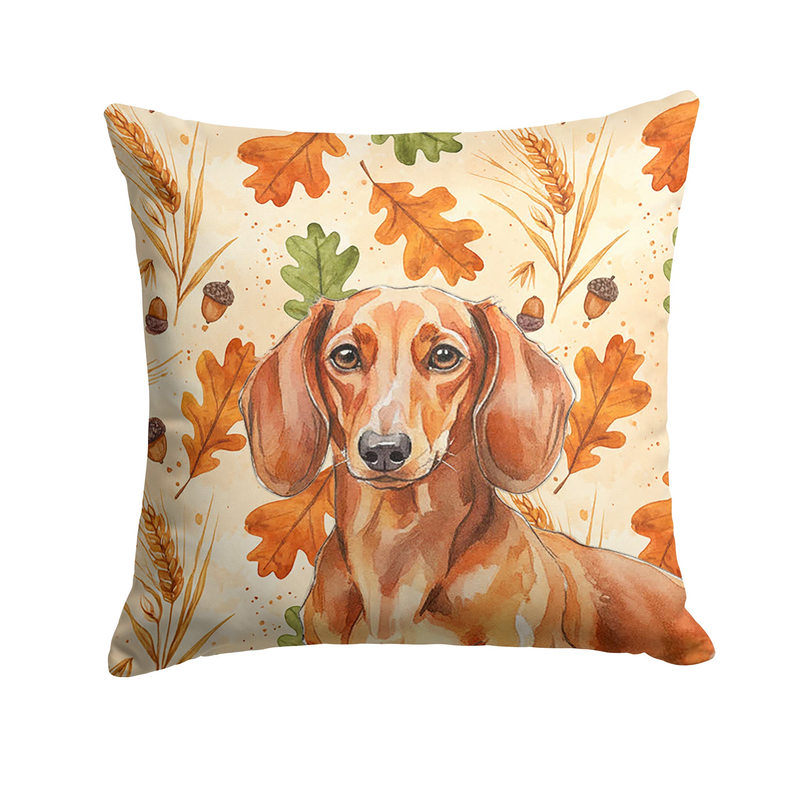 Red Brown Dachshund Heirloom Fall Decorative Throw Pillow 18x18 Indoor Outdoor Accent Cushion, Fabric Cover with Insert for Sofa, Bed, Porch & Living Room