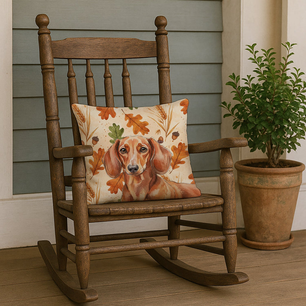 Red Brown Dachshund Heirloom Fall Decorative Throw Pillow 18x18 Indoor Outdoor Accent Cushion, Fabric Cover with Insert for Sofa, Bed, Porch & Living Room