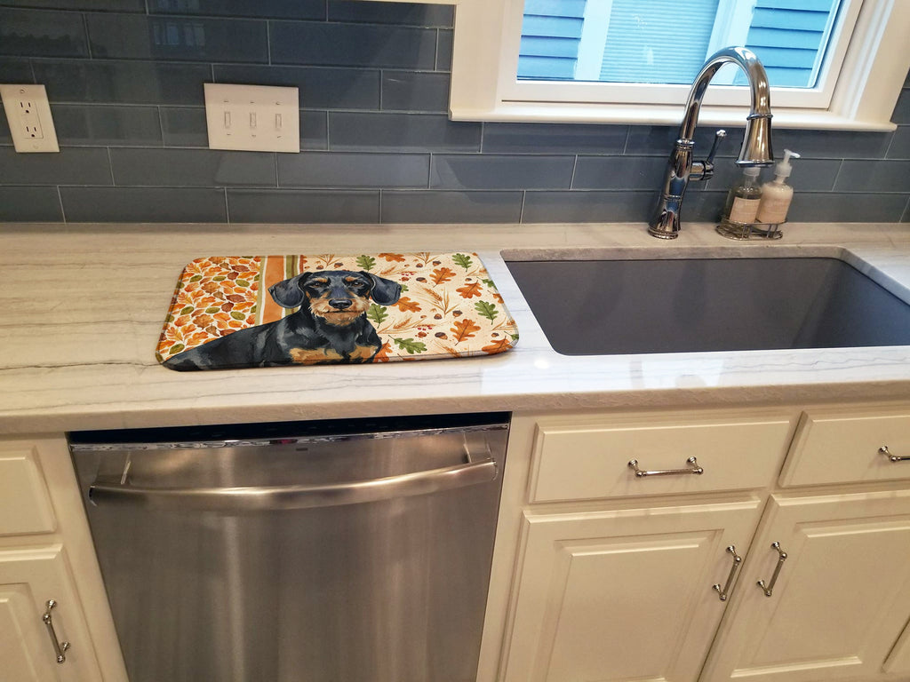 Wirehaired Black and Tan Dachshund Heirloom Fall Dish Drying Mat Absorbent Dish Drying Mat Pad for Kitchen Counter Dish Drainer Mat for Countertop, 14 x 21", Multicolor