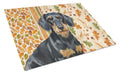 Wirehaired Black and Tan Dachshund Heirloom Fall Cutting Board Tempered Glass Kitchen Cutting Surface, Heat Resistant Chopping, Non-Slip Feet, Food Prep & Serving