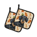 Wirehaired Black and Tan Dachshund Heirloom Fall Pot Holder Set of 2 Heat Resistant Quilted Hot Pads 7.5 x 7.5 Inch, Insulated Kitchen Trivets for Cooking & Baking