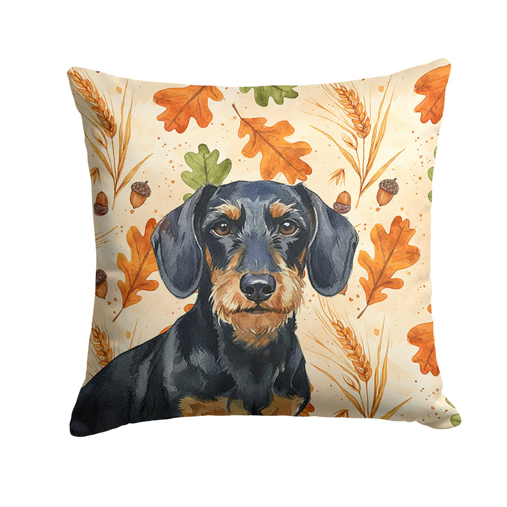 Wirehaired Black and Tan Dachshund Heirloom Fall Decorative Throw Pillow 14x14 Indoor Outdoor Accent Cushion, Fabric Cover with Insert for Sofa, Bed, Porch & Living Room