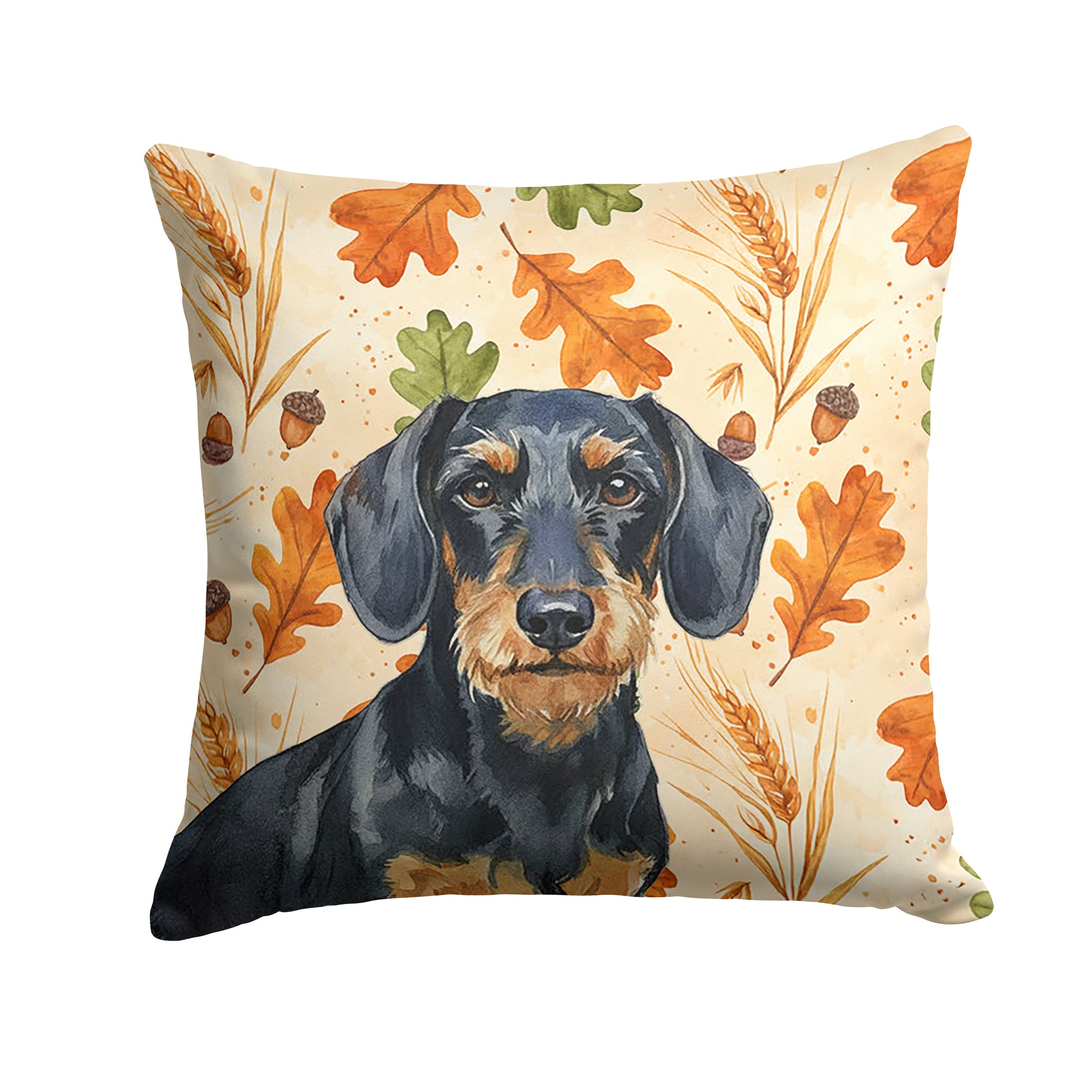 Wirehaired Black and Tan Dachshund Heirloom Fall Decorative Throw Pillow 18x18 Indoor Outdoor Accent Cushion, Fabric Cover with Insert for Sofa, Bed, Porch & Living Room