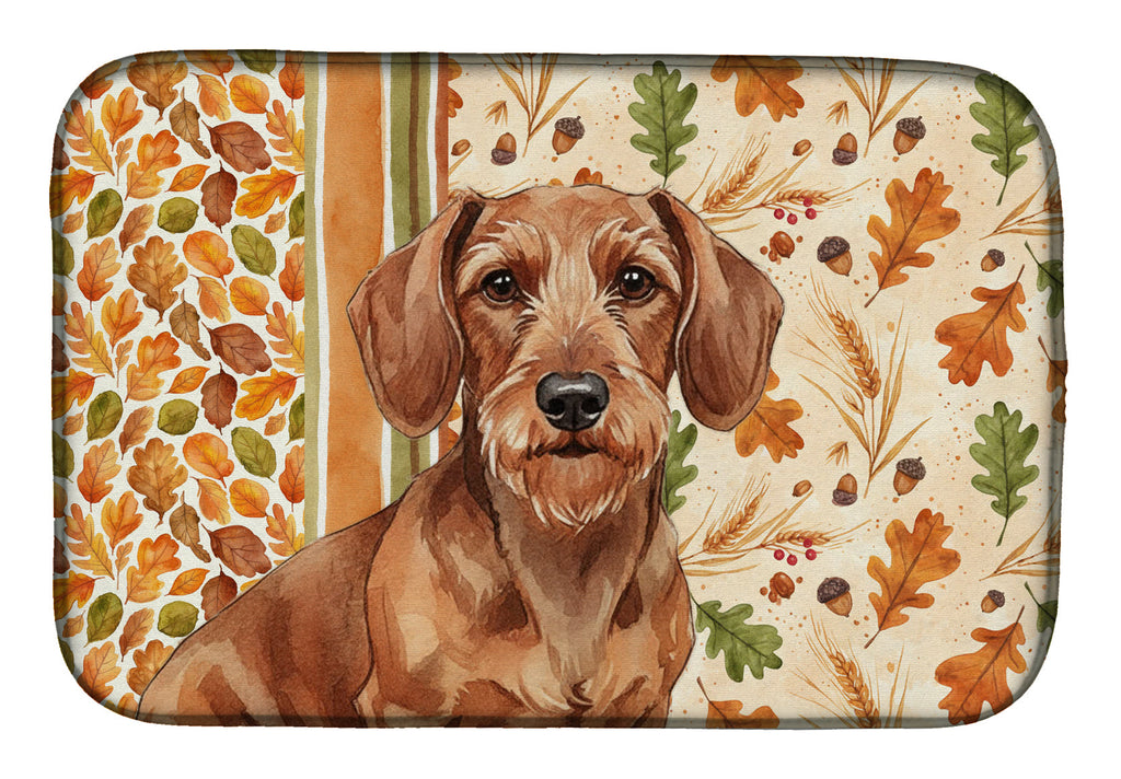 Wirehaired Red Dachshund Heirloom Fall Dish Drying Mat Absorbent Dish Drying Mat Pad for Kitchen Counter Dish Drainer Mat for Countertop, 14 x 21", Multicolor