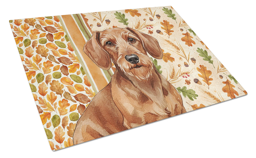 Wirehaired Red Dachshund Heirloom Fall Cutting Board Tempered Glass Kitchen Cutting Surface, Heat Resistant Chopping, Non-Slip Feet, Food Prep & Serving