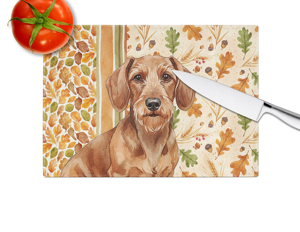 Wirehaired Red Dachshund Heirloom Fall Cutting Board Tempered Glass Kitchen Cutting Surface, Heat Resistant Chopping, Non-Slip Feet, Food Prep & Serving