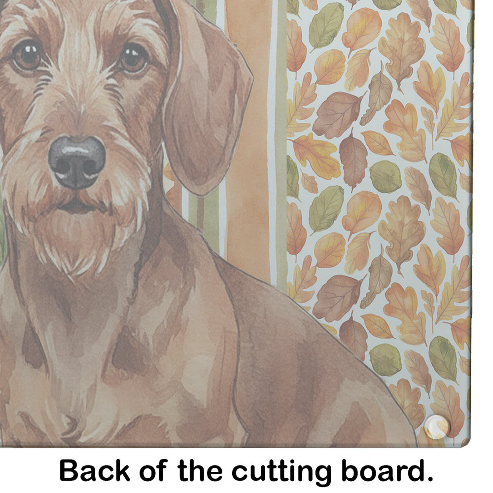 Wirehaired Red Dachshund Heirloom Fall Cutting Board Tempered Glass Kitchen Cutting Surface, Heat Resistant Chopping, Non-Slip Feet, Food Prep & Serving