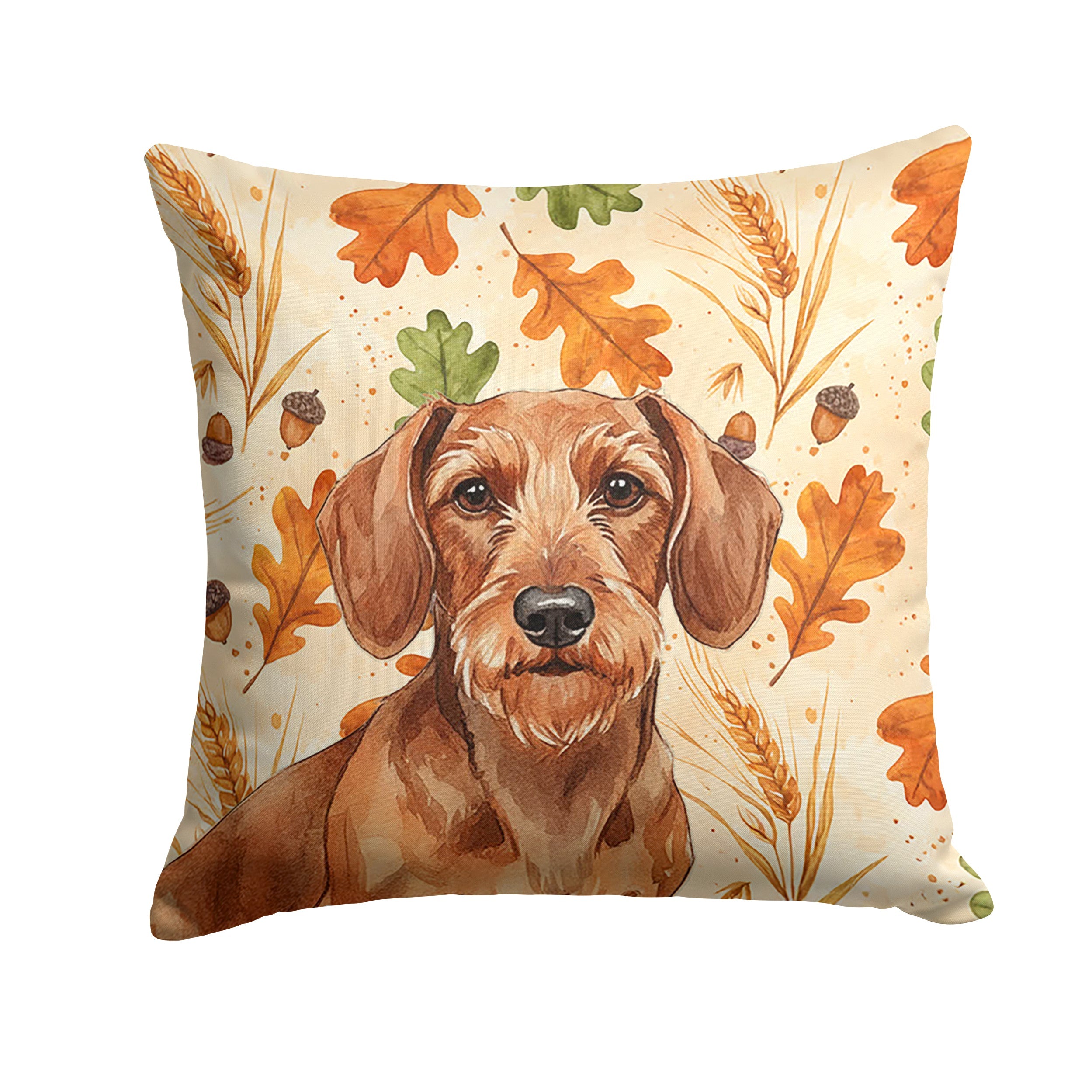 Wirehaired Red Dachshund Heirloom Fall Decorative Throw Pillow 14x14 Indoor Outdoor Accent Cushion, Fabric Cover with Insert for Sofa, Bed, Porch & Living Room