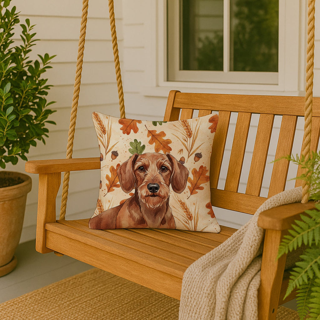 Wirehaired Red Dachshund Heirloom Fall Decorative Throw Pillow 18x18 Indoor Outdoor Accent Cushion, Fabric Cover with Insert for Sofa, Bed, Porch & Living Room