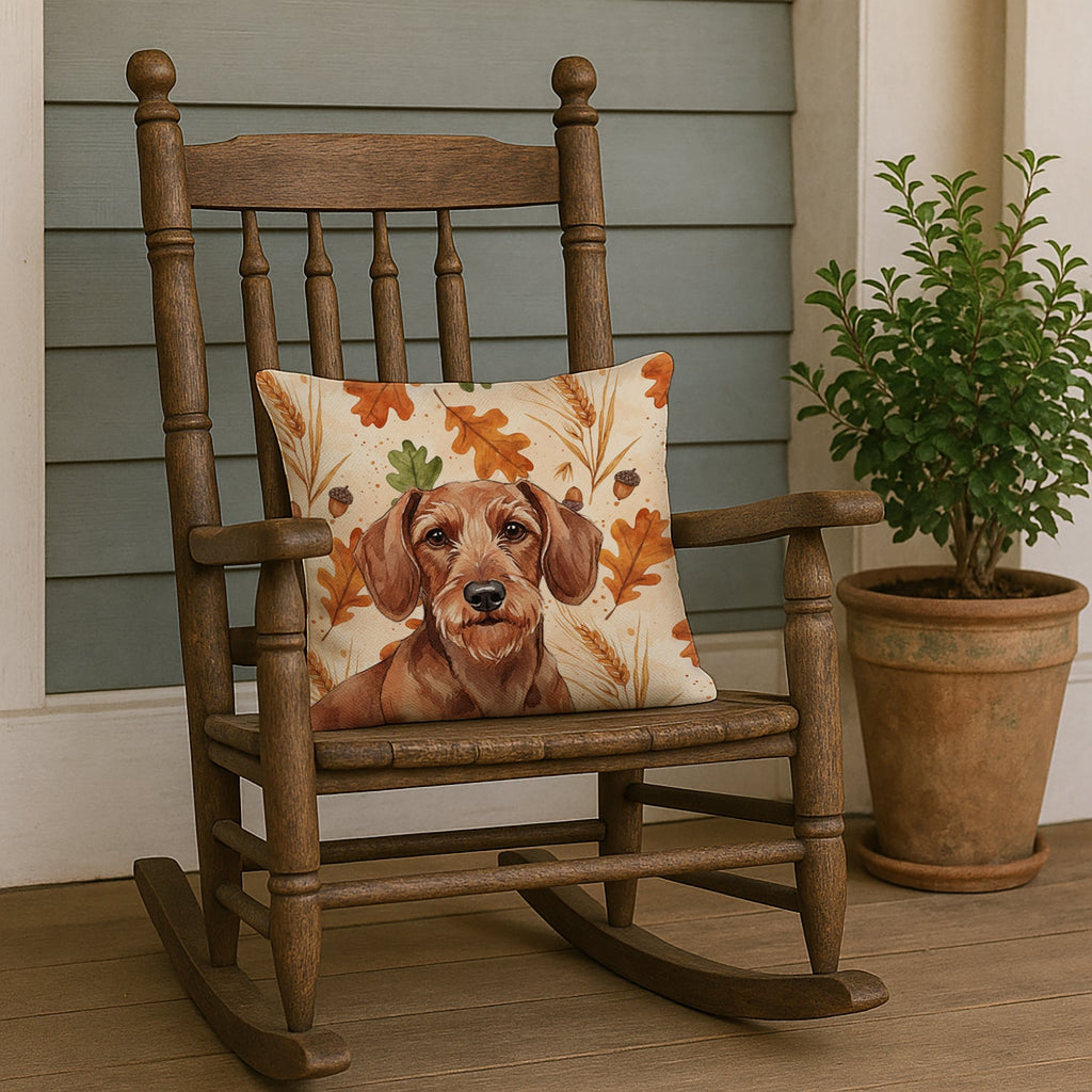 Wirehaired Red Dachshund Heirloom Fall Decorative Throw Pillow 18x18 Indoor Outdoor Accent Cushion, Fabric Cover with Insert for Sofa, Bed, Porch & Living Room