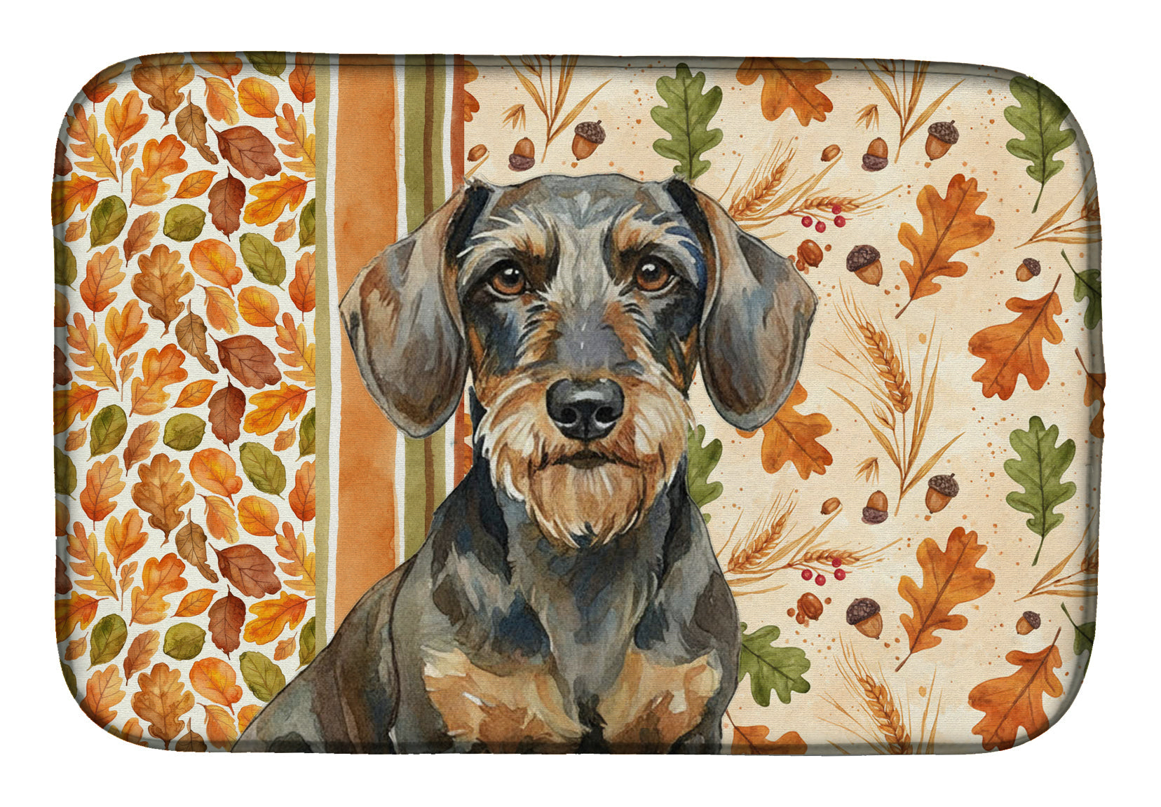 Wirehaired Wild Boar Dachshund Heirloom Fall Dish Drying Mat Absorbent Dish Drying Mat Pad for Kitchen Counter Dish Drainer Mat for Countertop, 14 x 21", Multicolor