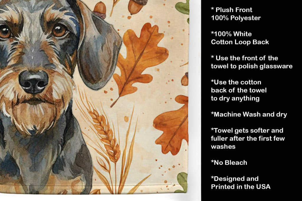Wirehaired Wild Boar Dachshund Heirloom Fall Kitchen Towel Velour Plush Front and Cotton Loop Back Machine Washable