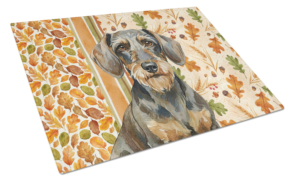 Wirehaired Wild Boar Dachshund Heirloom Fall Cutting Board Tempered Glass Kitchen Cutting Surface, Heat Resistant Chopping, Non-Slip Feet, Food Prep & Serving
