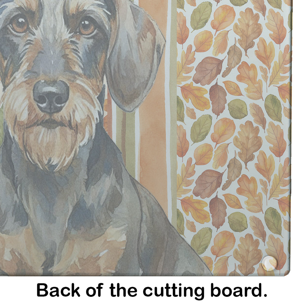 Wirehaired Wild Boar Dachshund Heirloom Fall Cutting Board Tempered Glass Kitchen Cutting Surface, Heat Resistant Chopping, Non-Slip Feet, Food Prep & Serving