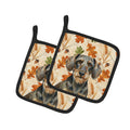 Wirehaired Wild Boar Dachshund Heirloom Fall Pot Holder Set of 2 Heat Resistant Quilted Hot Pads 7.5 x 7.5 Inch, Insulated Kitchen Trivets for Cooking & Baking