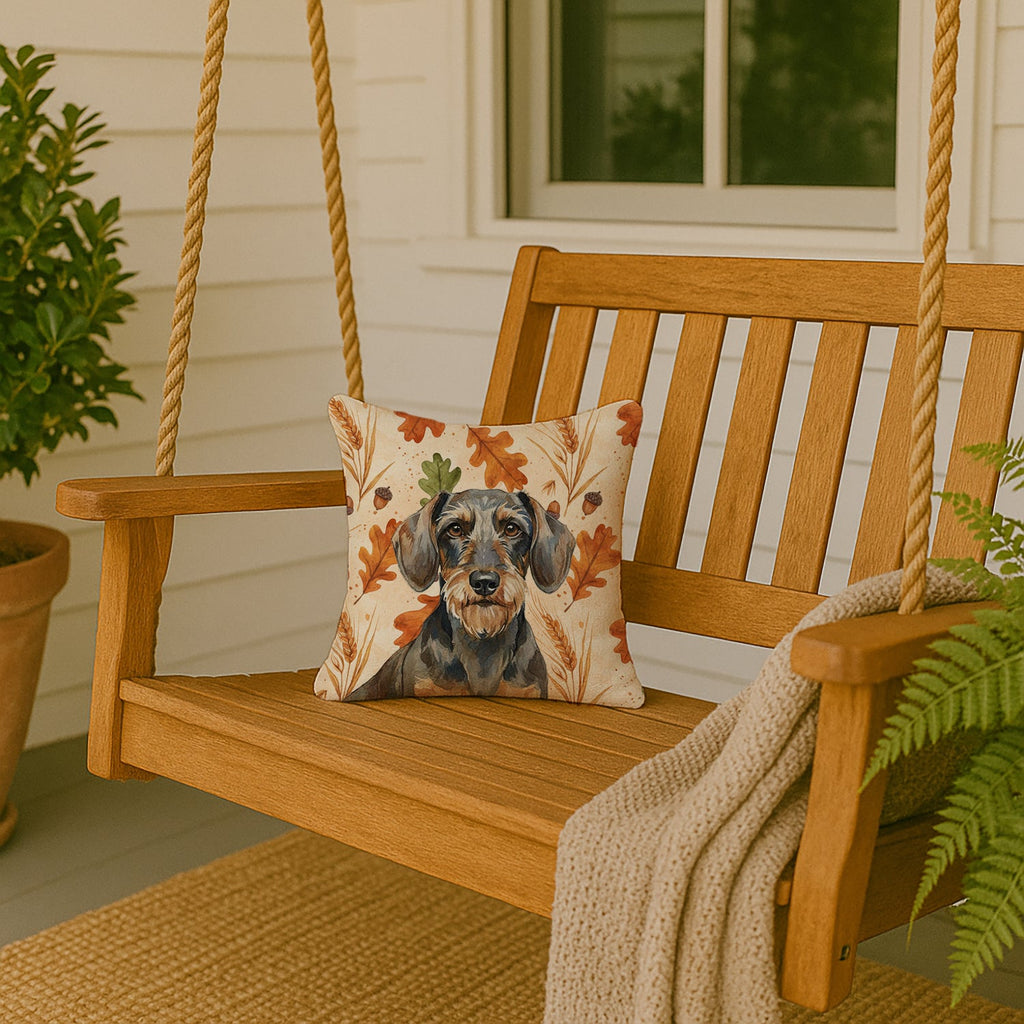 Wirehaired Wild Boar Dachshund Heirloom Fall Decorative Throw Pillow 14x14 Indoor Outdoor Accent Cushion, Fabric Cover with Insert for Sofa, Bed, Porch & Living Room