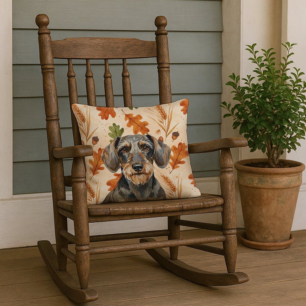 Wirehaired Wild Boar Dachshund Heirloom Fall Decorative Throw Pillow 18x18 Indoor Outdoor Accent Cushion, Fabric Cover with Insert for Sofa, Bed, Porch & Living Room