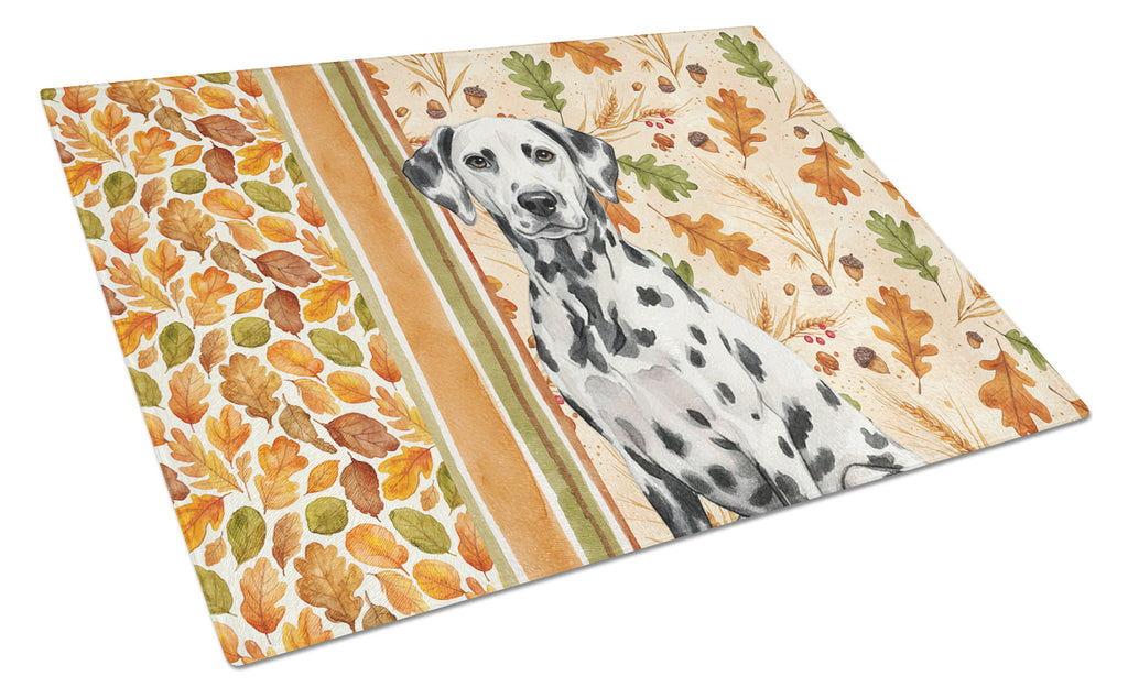 Dalmatian Heirloom Fall Cutting Board Tempered Glass Kitchen Cutting Surface, Heat Resistant Chopping, Non-Slip Feet, Food Prep & Serving