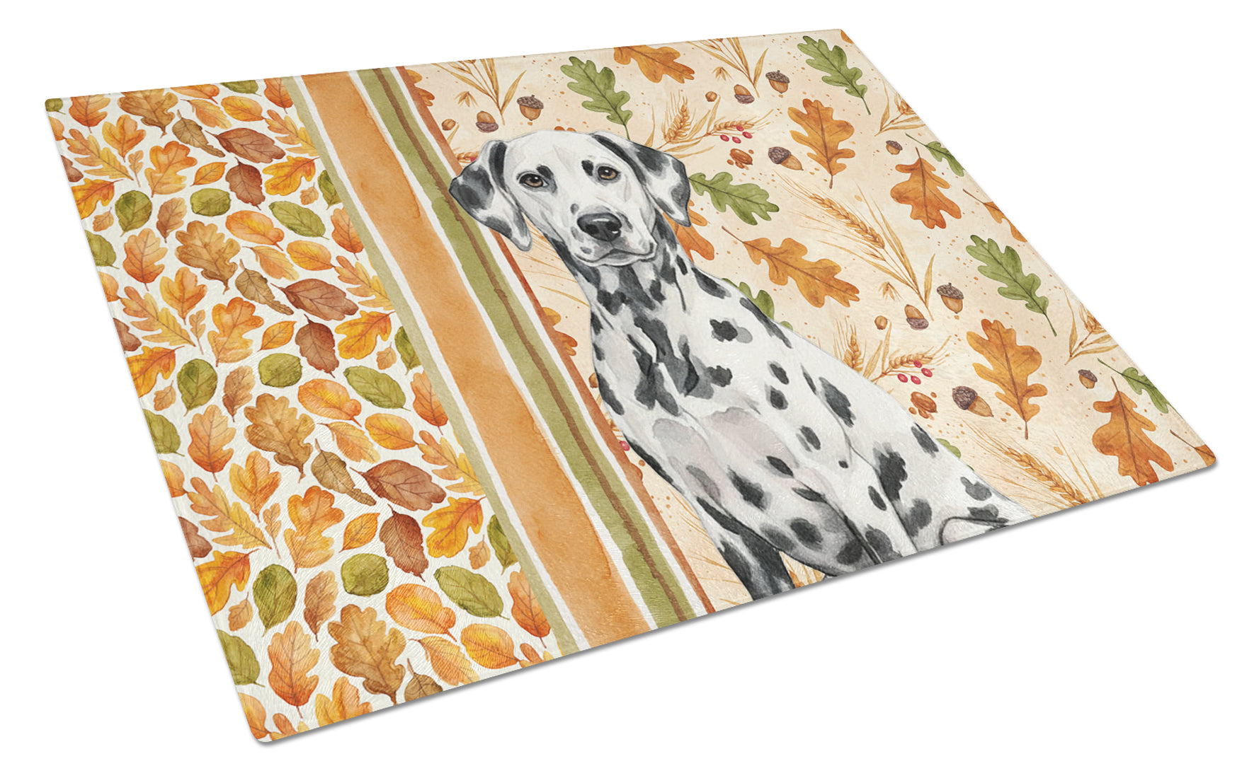 Dalmatian Heirloom Fall Cutting Board Tempered Glass Kitchen Cutting Surface, Heat Resistant Chopping, Non-Slip Feet, Food Prep & Serving