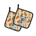 Dalmatian Heirloom Fall Pot Holder Set of 2 Heat Resistant Quilted Hot Pads 7.5 x 7.5 Inch, Insulated Kitchen Trivets for Cooking & Baking