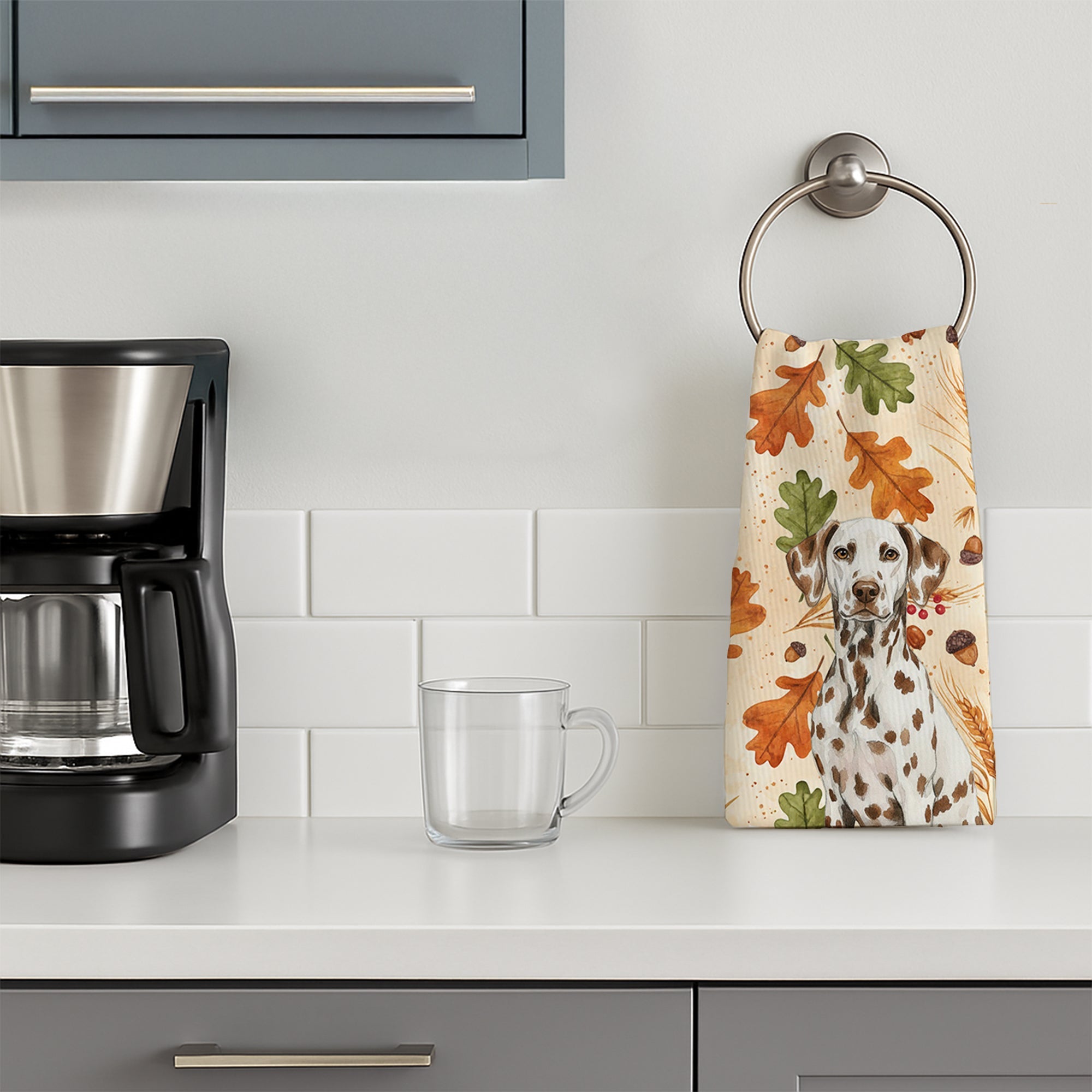 Liver Dalmatian Heirloom Fall Kitchen Towel Velour Plush Front and Cotton Loop Back Machine Washable