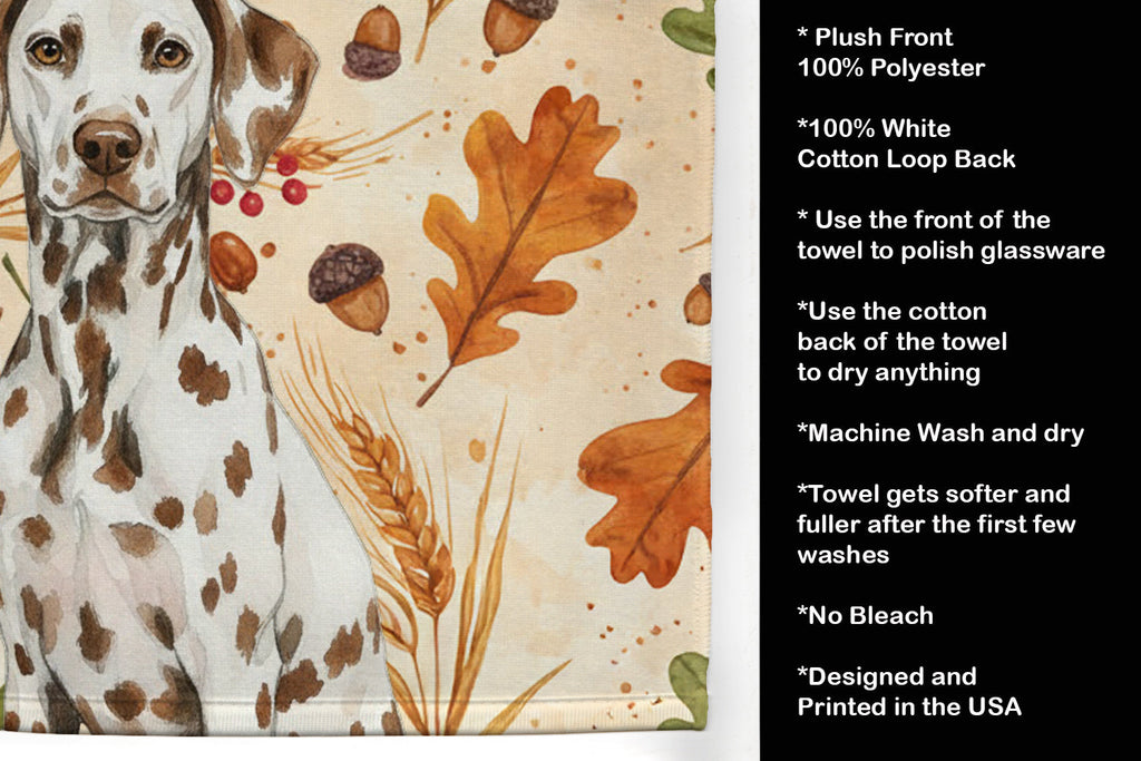 Liver Dalmatian Heirloom Fall Kitchen Towel Velour Plush Front and Cotton Loop Back Machine Washable