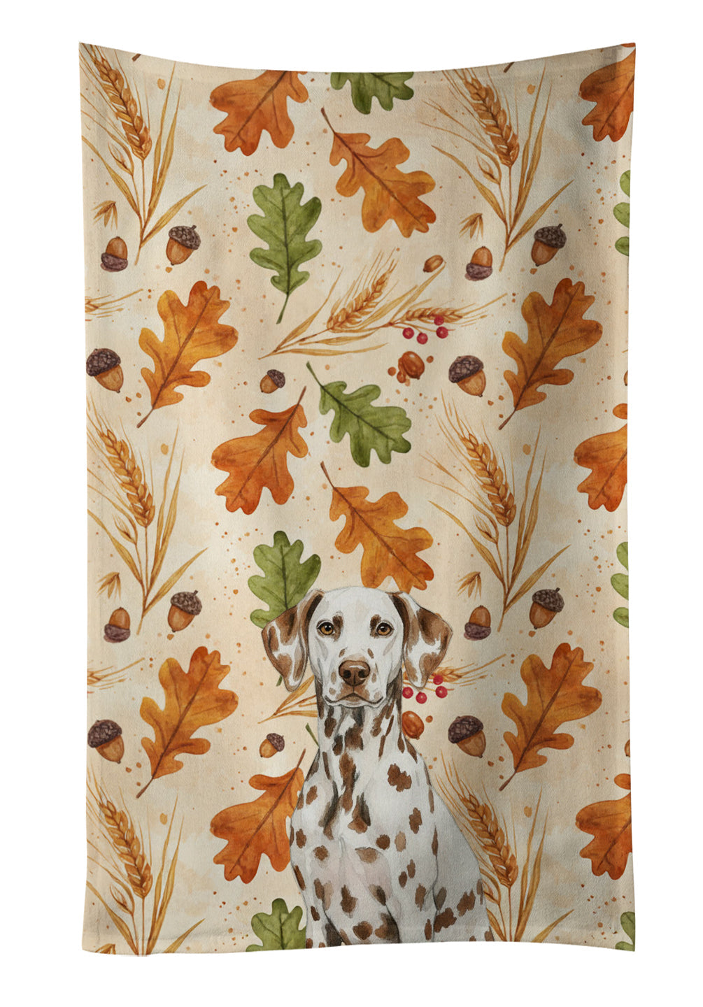 Liver Dalmatian Heirloom Fall Kitchen Towel Velour Plush Front and Cotton Loop Back Machine Washable