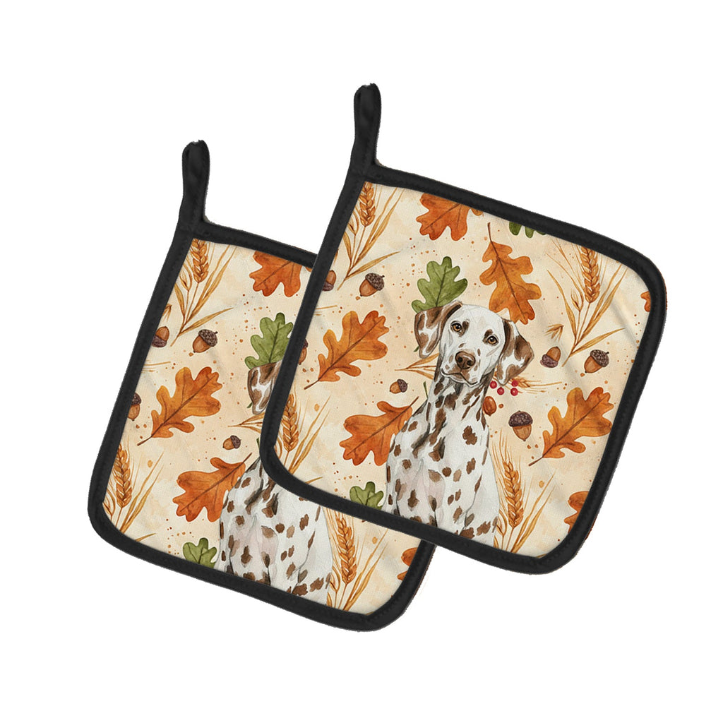 Liver Dalmatian Heirloom Fall Pot Holder Set of 2 Heat Resistant Quilted Hot Pads 7.5 x 7.5 Inch, Insulated Kitchen Trivets for Cooking & Baking