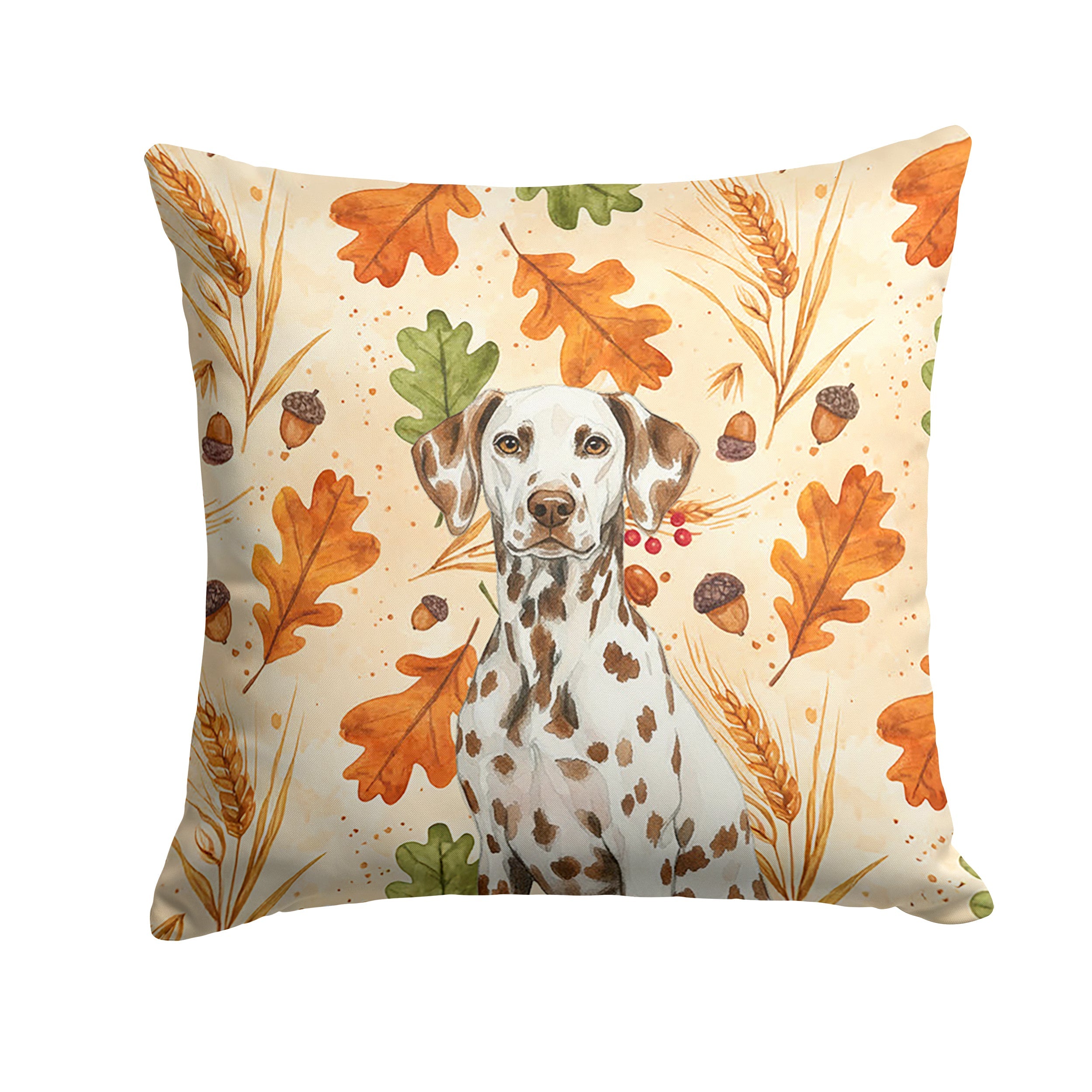 Liver Dalmatian Heirloom Fall Decorative Throw Pillow 14x14 Indoor Outdoor Accent Cushion, Fabric Cover with Insert for Sofa, Bed, Porch & Living Room