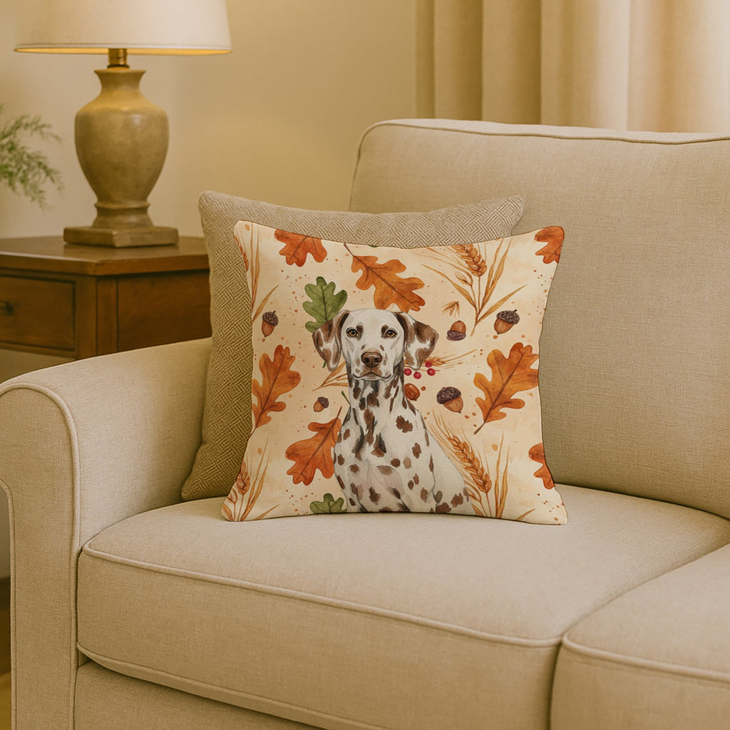 Liver Dalmatian Heirloom Fall Decorative Throw Pillow 18x18 Indoor Outdoor Accent Cushion, Fabric Cover with Insert for Sofa, Bed, Porch & Living Room