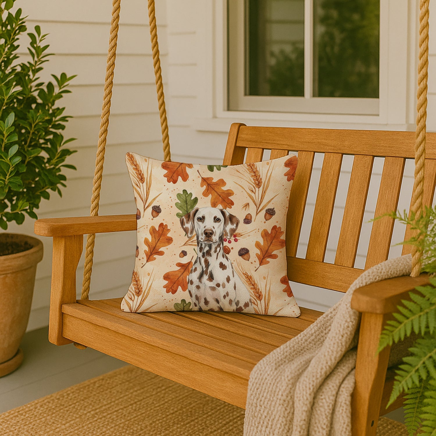 Liver Dalmatian Heirloom Fall Decorative Throw Pillow 18x18 Indoor Outdoor Accent Cushion, Fabric Cover with Insert for Sofa, Bed, Porch & Living Room