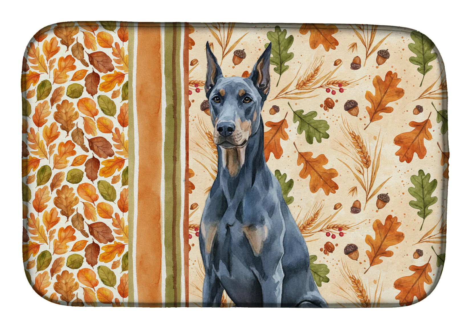 Blue Doberman Pinscher Heirloom Fall Dish Drying Mat Absorbent Dish Drying Mat Pad for Kitchen Counter Dish Drainer Mat for Countertop, 14 x 21", Multicolor