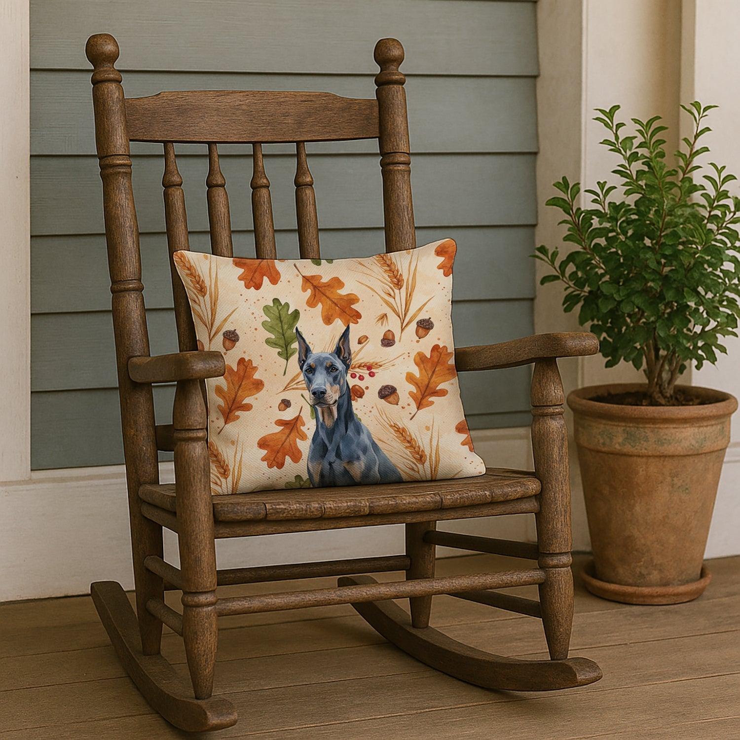 Blue Doberman Pinscher Heirloom Fall Decorative Throw Pillow 18x18 Indoor Outdoor Accent Cushion, Fabric Cover with Insert for Sofa, Bed, Porch & Living Room