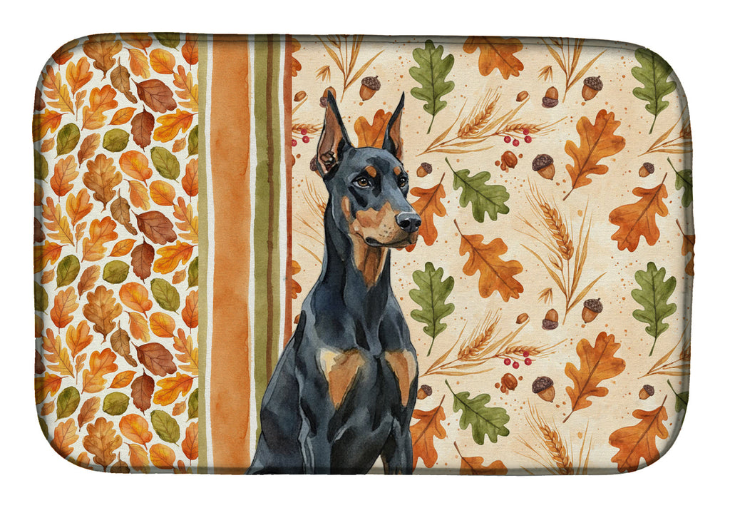 Doberman Pinscher Heirloom Fall Dish Drying Mat Absorbent Dish Drying Mat Pad for Kitchen Counter Dish Drainer Mat for Countertop, 14 x 21", Multicolor