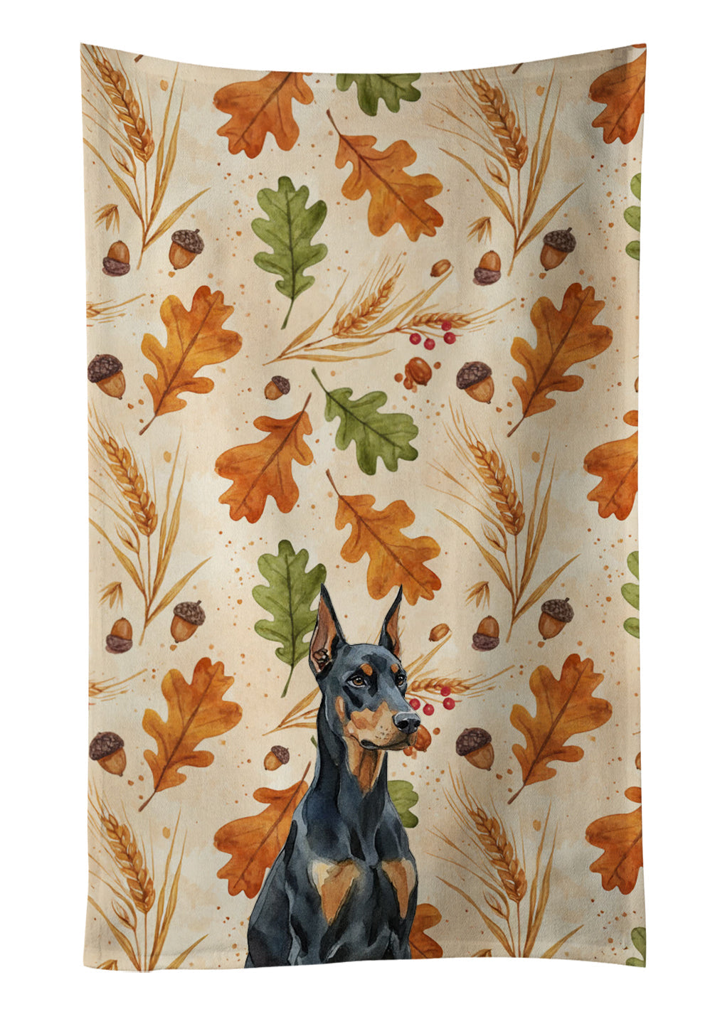 Doberman Pinscher Heirloom Fall Kitchen Towel Velour Plush Front and Cotton Loop Back Machine Washable