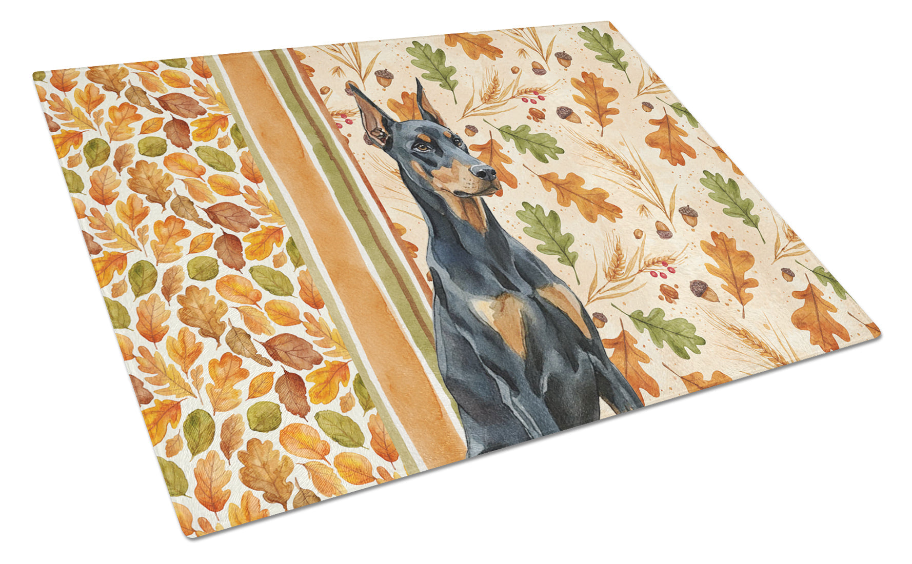Doberman Pinscher Heirloom Fall Cutting Board Tempered Glass Kitchen Cutting Surface, Heat Resistant Chopping, Non-Slip Feet, Food Prep & Serving