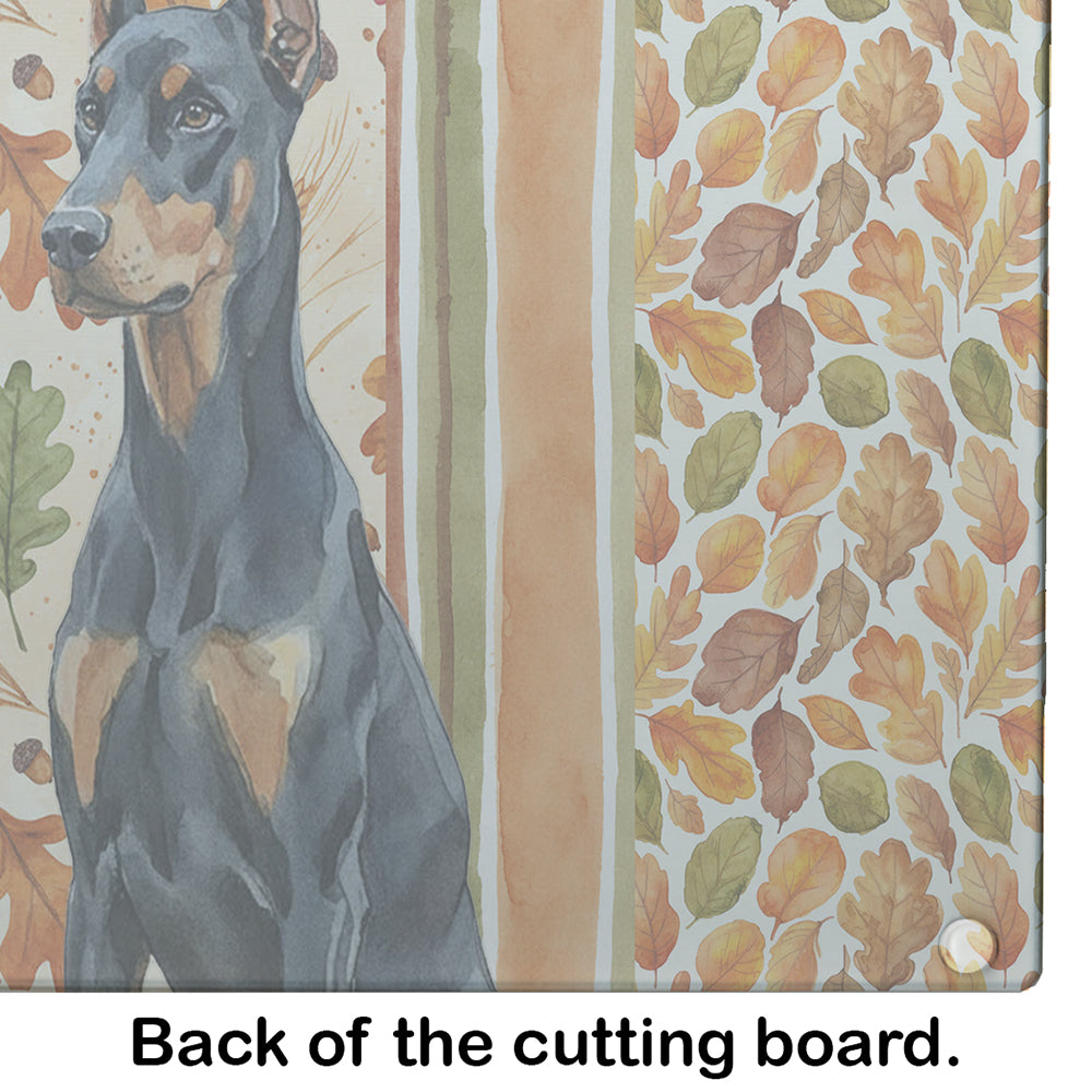 Doberman Pinscher Heirloom Fall Cutting Board Tempered Glass Kitchen Cutting Surface, Heat Resistant Chopping, Non-Slip Feet, Food Prep & Serving